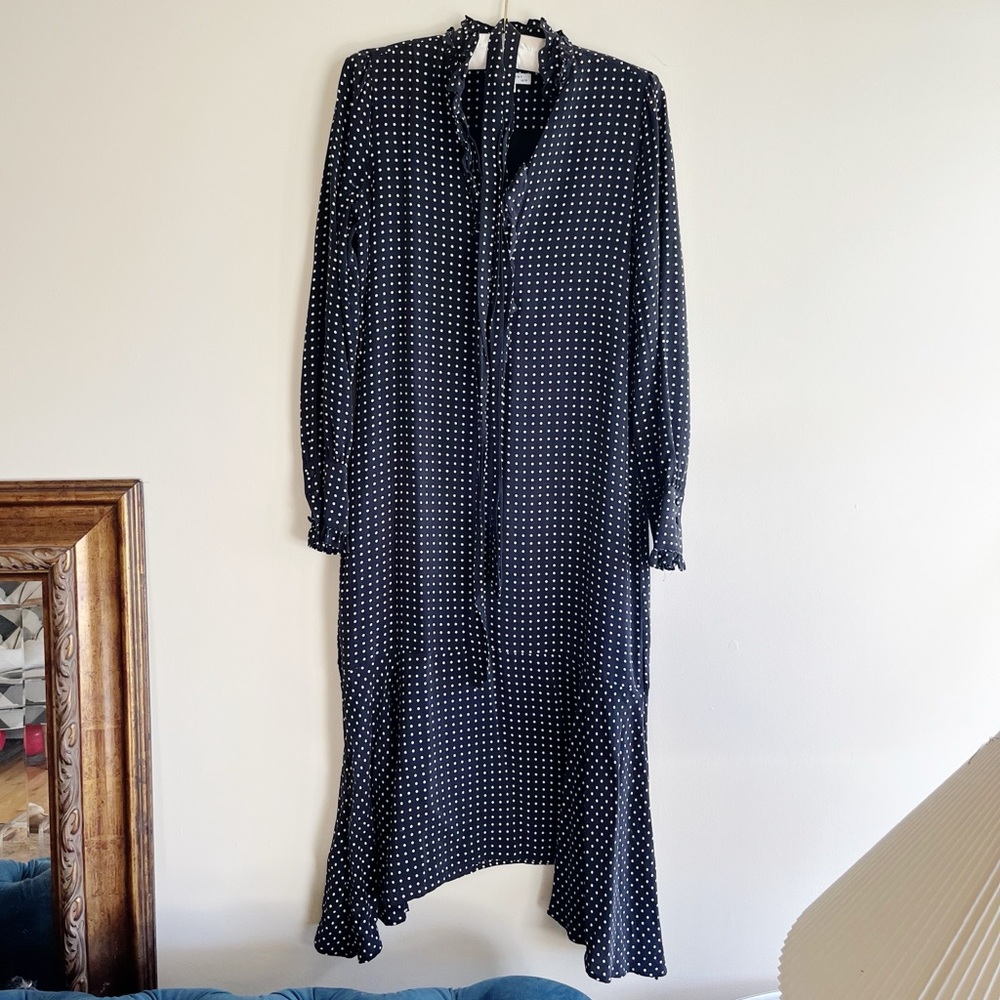 Equipment Black Polka Dot Silk Dress XS